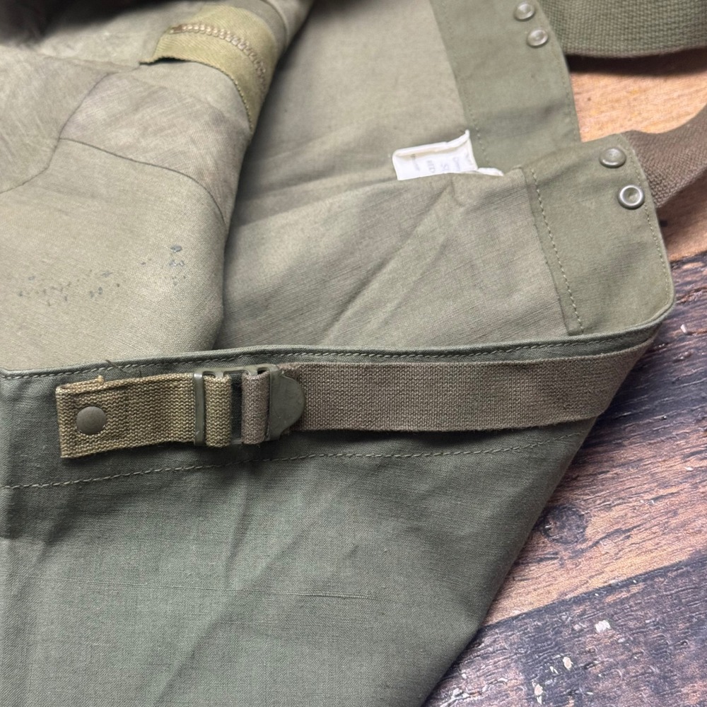 Vintage US Navy Bib Overalls Pants Dungarees Olive Green Cotton Talon Zipper L - Picture 10 of 13